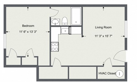 1Bedroom 1 Bath 540 Sq. Ft Standard Floor Plan at Woodland Pointe Apartments and Townhomes, Integrity Realty, Ohio, 44240